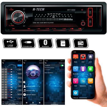 Imagem de Aparelho de Som Automotivo Mp3 Bluetooth Pendrive USB SD AUX Rádio App
