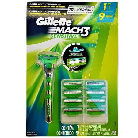 Imagem de Aparelho Gillette Mach3 Sensitive E 9 Catuchos Kit Econômico