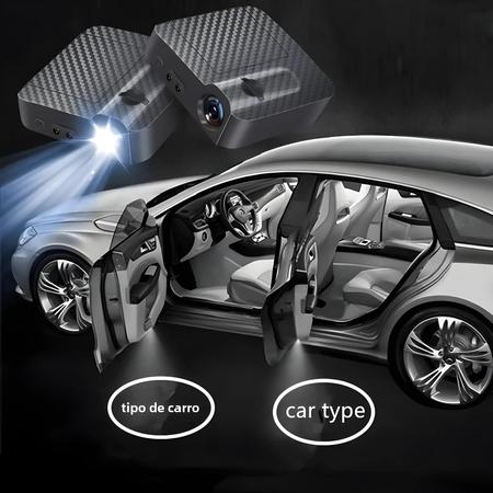 Imagem de Aplicável a todas as luzes de boas-vindas com padrão de fibra de carbono para carros (par)