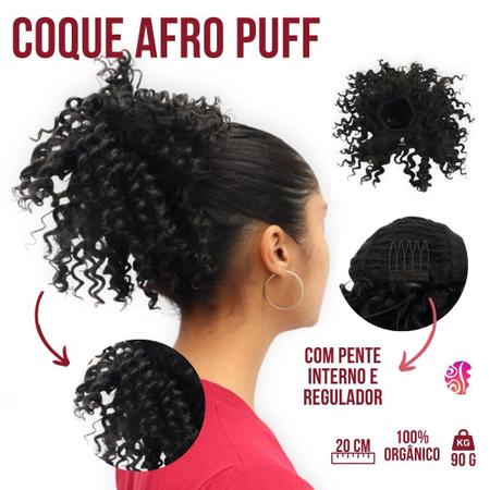 Imagem de aplique coque de cabelo orgânico cacheado afro puff com pentes e reguladores - Weng