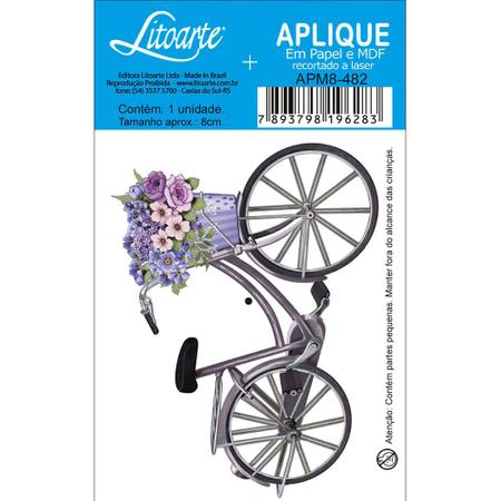 Imagem de Aplique MDF e Papel Litoarte 8 cm - Modelo APM8- 482 Bicicleta com Cesto de Flores