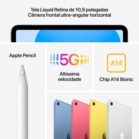 Imagem de Apple iPad 10.9" 10ª Geração, Wi-Fi + Cellular, 64GB, Prateado - MQ6J3BZ/A