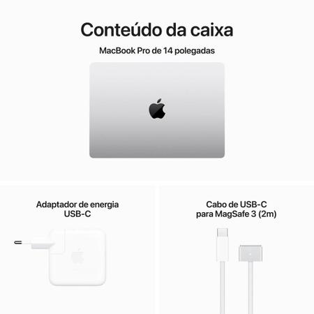 Imagem de Apple MacBook Pro 14": Apple M3 com CPU 8 núcleos, GPU 10 núcleos, 8 GB memória, SSD 512 GB - Prateado 
