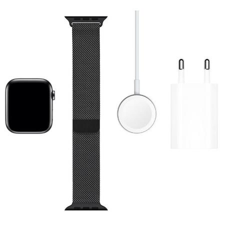 Imagem de Apple Watch 5 Cellu+GPS 44 mm, Aço Inoxid Cinza Espac, Puls de Aço Inoxid Preto Fecho Magn MWWL2BZ/A