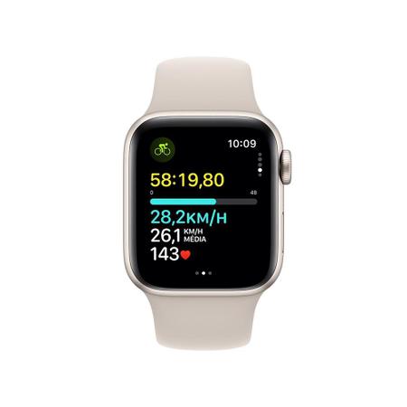Imagem de Apple Watch SE 40mm GPS Caixa Estelar de Alumínio, Pulseira Esportiva Estelar, Tamanho M/G, Neutro em Carbono - MR9V3BZ/A