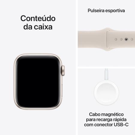 Imagem de Apple Watch SE 40mm GPS Caixa Estelar de Alumínio, Pulseira Esportiva Estelar, Tamanho M/G, Neutro em Carbono - MR9V3BZ/A