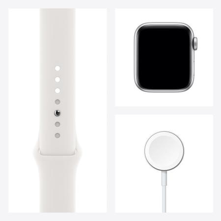 Apple Watch SE (2a geração) GPS, Smartwatch com caixa prateada de alumínio  – 44 mm • Pulseira esportiva branca – Padrão