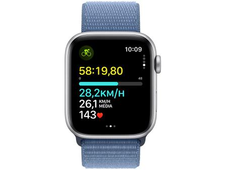 Imagem de Apple Watch SE GPS Caixa Prateada de Alumínio 44mm Pulseira Loop Esportiva Azul-inverno (Neutro em Carbono)