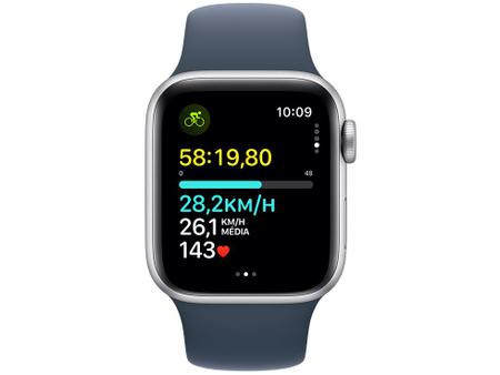 Imagem de Apple Watch SE GPS + Cellular Caixa Prateada de Alumínio 40mm Pulseira Esportiva Azul-tempestade M/G