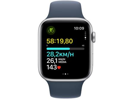 Imagem de Apple Watch SE GPS + Cellular Caixa Prateada de Alumínio 44mm Pulseira Esportiva Azul-tempestade P/M