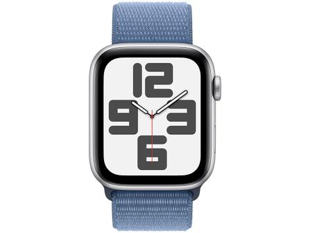 Imagem de Apple Watch SE GPS + Cellular Caixa Prateada de Alumínio 44mm Pulseira Loop Esportiva Azul-inverno (Neutro em Carbono)