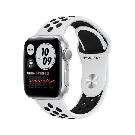 Apple Watch Series 6 (GPS) 40mm caixa prateada de alumínio com pulseira  esportiva Nike platina/preta - Apple Watch Series 6 - Magazine Luiza