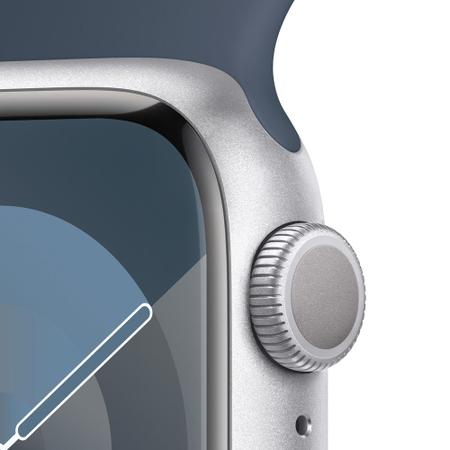 Imagem de Apple Watch Series 9 41mm GPS Caixa Prateada de Alumínio, Pulseira Esportiva Azul-tempestade, Tamanho M/G, Neutro em Carbono - MR913BZ/A