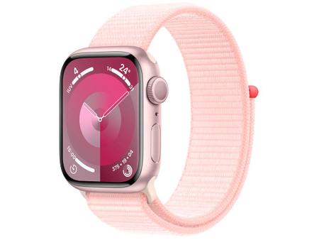 Imagem de Apple Watch Series 9 GPS Caixa Rosa de Alumínio 41mm Pulseira Loop Esportiva Rosa-clara (Neutro em Carbono)