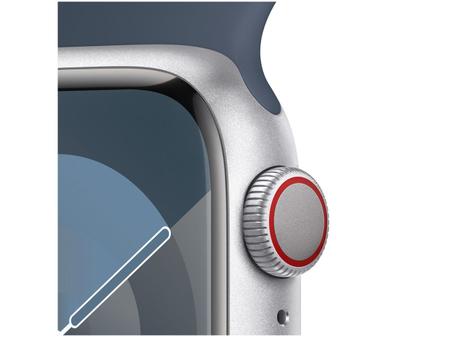 Imagem de Apple Watch Series 9 GPS + Cellular Caixa Prateada de Alumínio 41mm Pulseira Esportiva Azul-tempestade P/M