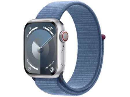 Imagem de Apple Watch Series 9 GPS + Cellular Caixa Prateada de Alumínio 41mm Pulseira Loop Esportiva Azul-inverno (Neutro em Carbono)