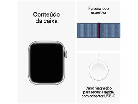 Imagem de Apple Watch Series 9 GPS + Cellular Caixa Prateada de Alumínio 45mm Pulseira Loop Esportiva Azul-inverno (Neutro em Carbono)