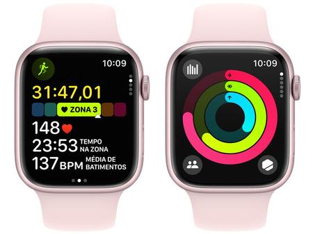 Apple Watch Series 9 GPS Cellular Caixa Rosa de Aluminio 45mm Pulseira Esportiva Rosa claro P M Smartwatch e Acessorios Magazine Luiza
