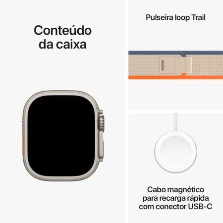 Imagem de Apple Watch Ultra 2 49mm GPS + Cellular, Caixa de Titânio, Pulseira Loop Trail Laranja e Bege, Tamanho P/M - MRF13BZ/A