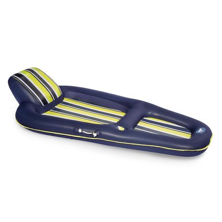 Imagem de Aqua Luxury Pool Float Lounge - Extra Grande - Flutuadores de piscina infláveis e resistentes para adultos com apoio de cabeça, encosto, apoio para os pés e porta-copos - Listra marinha/verde/branca