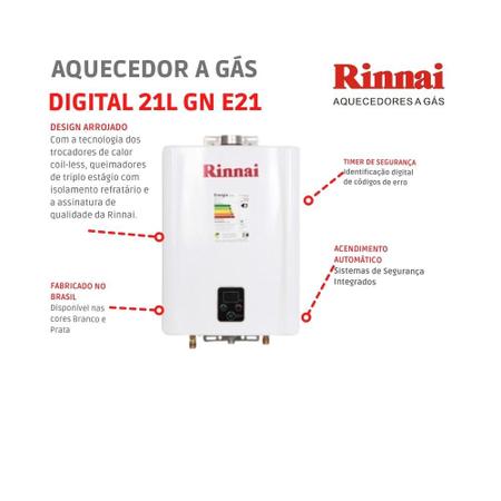 Imagem de Aquecedor a Gás Digital 21L GN E21 1 FEH Branco Rinnai