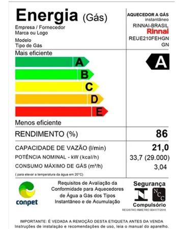 Aquecedor a Gás Digital REU-E211 FEH (E21) 21 litros GN COR PRETO - Rinnai  - Aquecedor de Água e Acessórios - Magazine Luiza