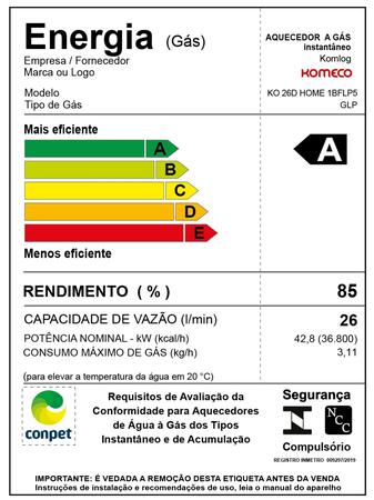 Imagem de Aquecedor De Água A Gás Komeco KO 26 D Home 26 Litros - GLP