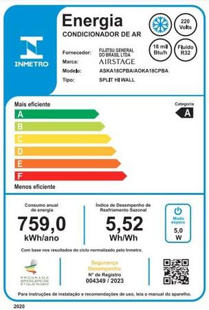 Imagem de Ar Condicionado Split Hi Wall Fujitsu Inverter Airstage Essencial 18.000 Btus Frio 220v R-32