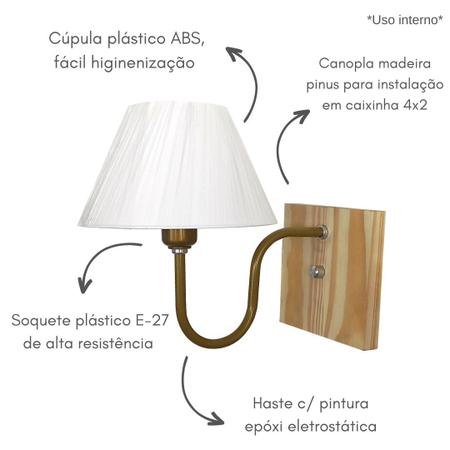 Imagem de Arandela De Parede Colonial Americana Cúpula Plástico Base Pinus - Soquete E-27 - ABF Luminárias