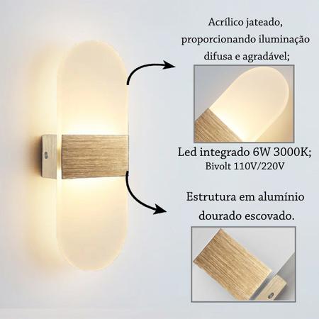 Imagem de Arandela Interna Dourada Acrilico Led Integrado 3000K Lup92