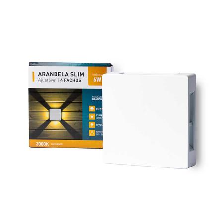 Imagem de Arandela LED Slim 6W Branca 4 Fachos Direcionáveis 3000K Quente IP65 Pix Iluminação
