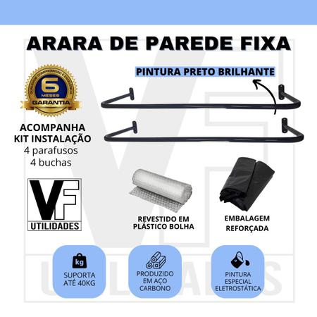 Imagem de Arara De Parede Cabideiro Com Kit De Instalação Kit Com 4 1Metro