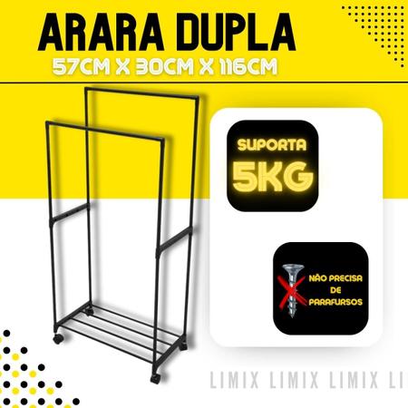 Imagem de Arara Dupla Closet Roupas Clink Quarto Plástico E Ferro 5KG