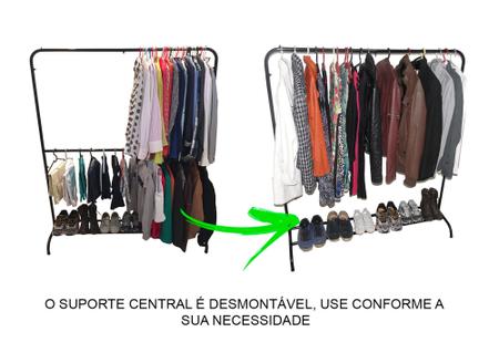 Imagem de Arara Dupla Para Roupas Com Sapateira 100 Aço Suporta 180 Cabides