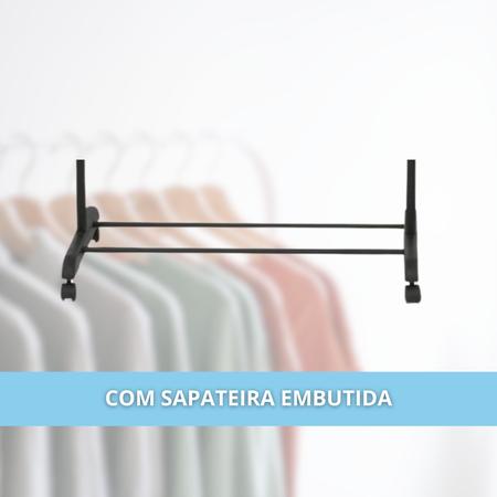 Imagem de Arara Móvel Cabideiro com Sapateira Aço Inox Capacidade 10kg