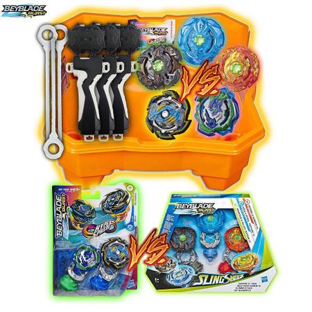 Kit 3 Beyblade Burst Slingshock Elemento X Hasbro + Lançador C/ Suporte  Grip - Tornado Gyro - Pião de Batalha - Magazine Luiza