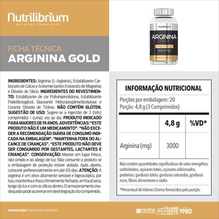 Imagem de Arginina Gold 100% Pura 3g Por Dose 60 Comprimidos Nutrilibrium