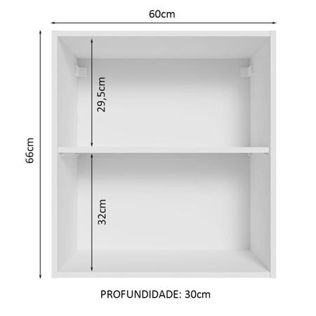 Imagem de Armário Aéreo 60 cm com 2 Nichos Abertos para Cozinha Madesa Lux, Glamy, Agata, Stella - Branco