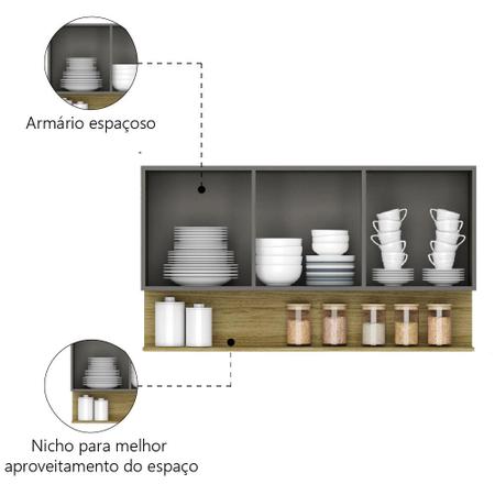 Imagem de Armário Aéreo de Cozinha 3 Portas com Nicho 1,20m Freijó / Cinza Line Kits Paraná
