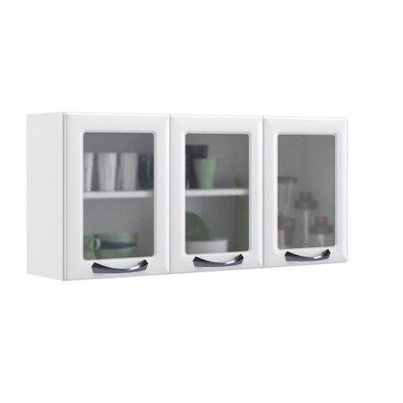 Imagem de Armário Aéreo de Cozinha Branco 3 Portas com Vidro New Premium