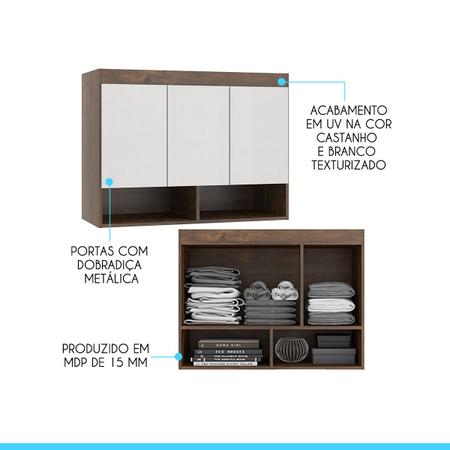 Imagem de Armário Aéreo Guarda-Roupa Modulado Selene 90 x 68 Cm MDP Castanho Branco 6002 MENU