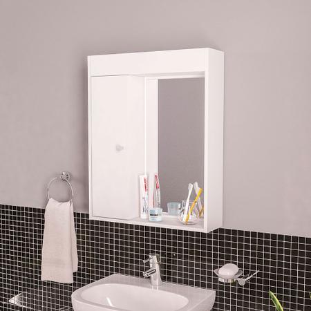Imagem de Armário Aéreo para Banheiro com Espelho 1 Porta 2 Prateleiras Politorno