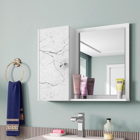 Imagem de Armário Aéreo Para Banheiro Multiuso Com Espelho 01 Porta Gênova B02 Branco Carrara - Lyam Decor