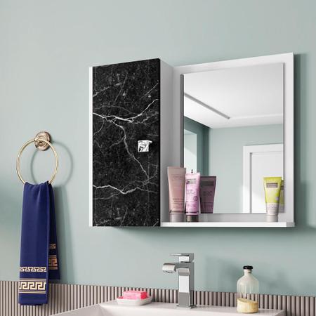 Imagem de Armário Aéreo Para Banheiro Multiuso Com Espelho 01 Porta Gênova B02 Branco Nero - Lyam Decor