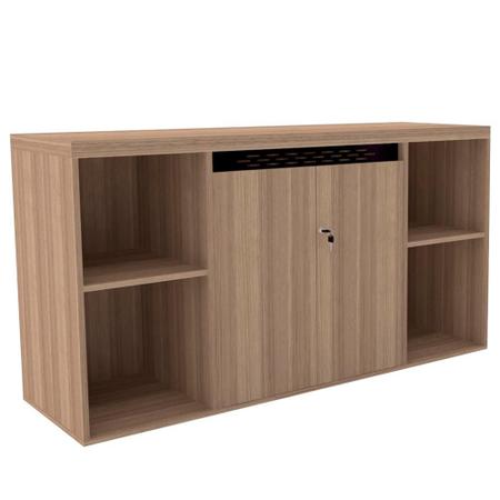 Imagem de Armário Baixo Credenza PE50 140cm (largura) MDP Cor Noce Naturalle detalhe Preto 4 Nichos 2 Portas