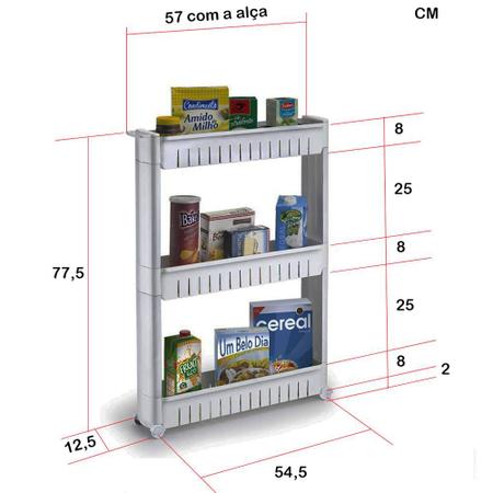 Imagem de Armário Carrinho Organizador Multiuso Com 3 Prateleira Arthi Branco