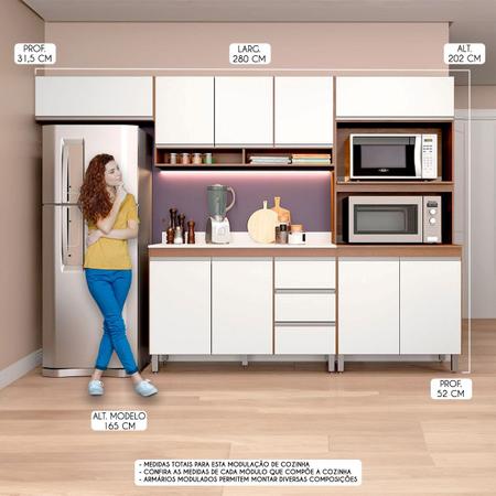 Imagem de Armário Compacto para Cozinha Kitnet com Torre Quente 280x202 Cm 5 Peças MDP Branco MENU