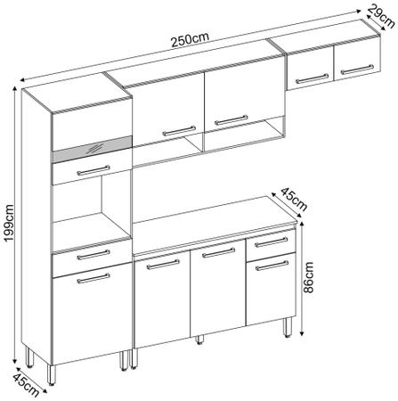 Armário Cozinha Compacta 3 Peças Balcão 9 Portas 2 Gavetas Dama - Jolear  Móveis - Com Você, realizando sonhos.