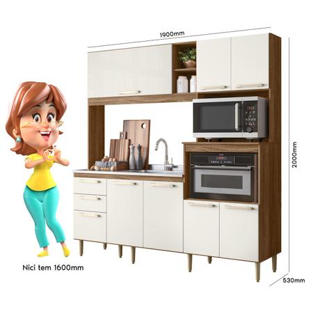 Armário Cozinha Compacta MDF 7 Portas 3 Gavetas Balcão P/ Pia