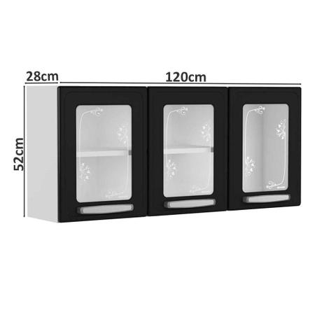 Imagem de Armário de aço triplo médio 3 portas com vidro Bertolini Evidence 7009 Branco e preto